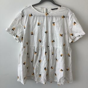 Sunflower Embroidered Blouse white shirt sleeve Size xxl